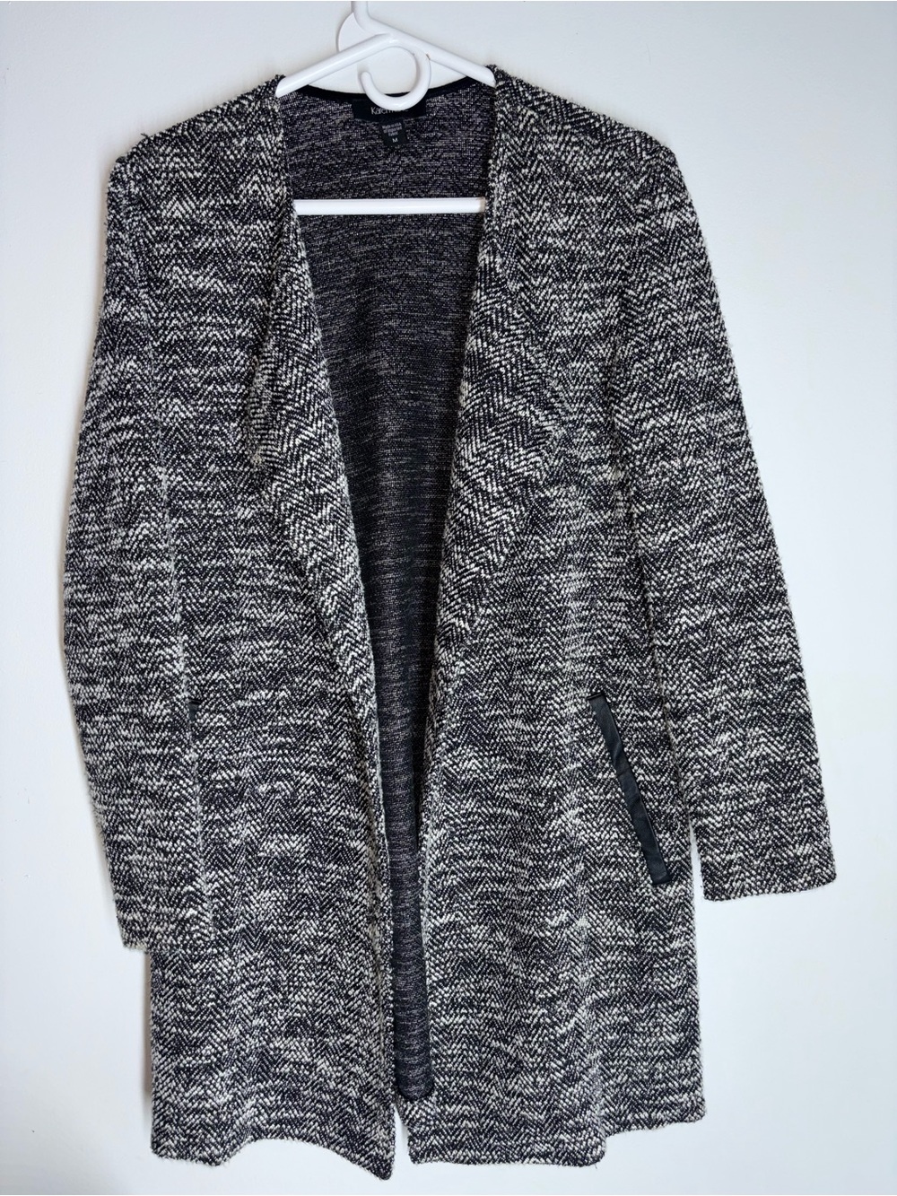Karen Kane Black & White Herringbone Open-Front Cardigan